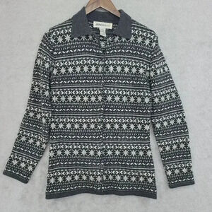Vintage Jones & Co Womens Merino Wool Snowflake Pattern Cardigan Sweater 18CT